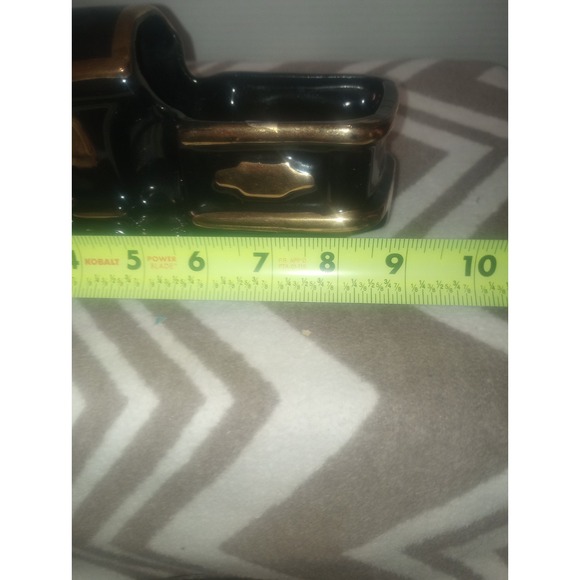 Locomotive Train TV Planter Ceramic MCM Retro 50s Black, Gold 8 3/4L X 5in Tall - Picture 6 of 6